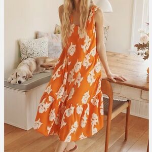 Exquise Anthro Orange Phoebe Flounced Maxi Dress Size M